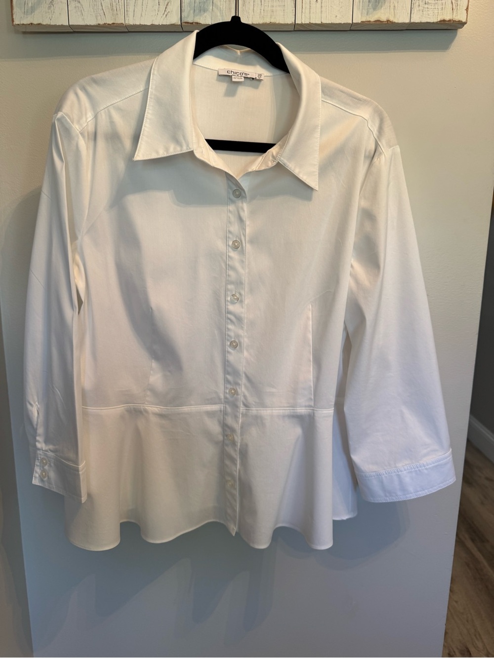 Chico's White Button-Down Peplum Blouse